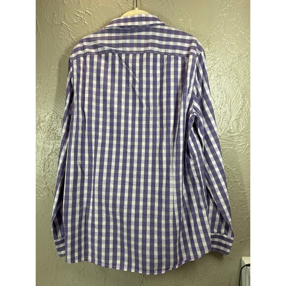 Kenneth Cole Reaction Purple White Check Button Long Sleeve Shirt Size Medium - Picture 4 of 5